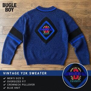 Bugle Boy Vintage Y2K Sweater Crewneck Pullover Men's Size S Oversized Blue Knit